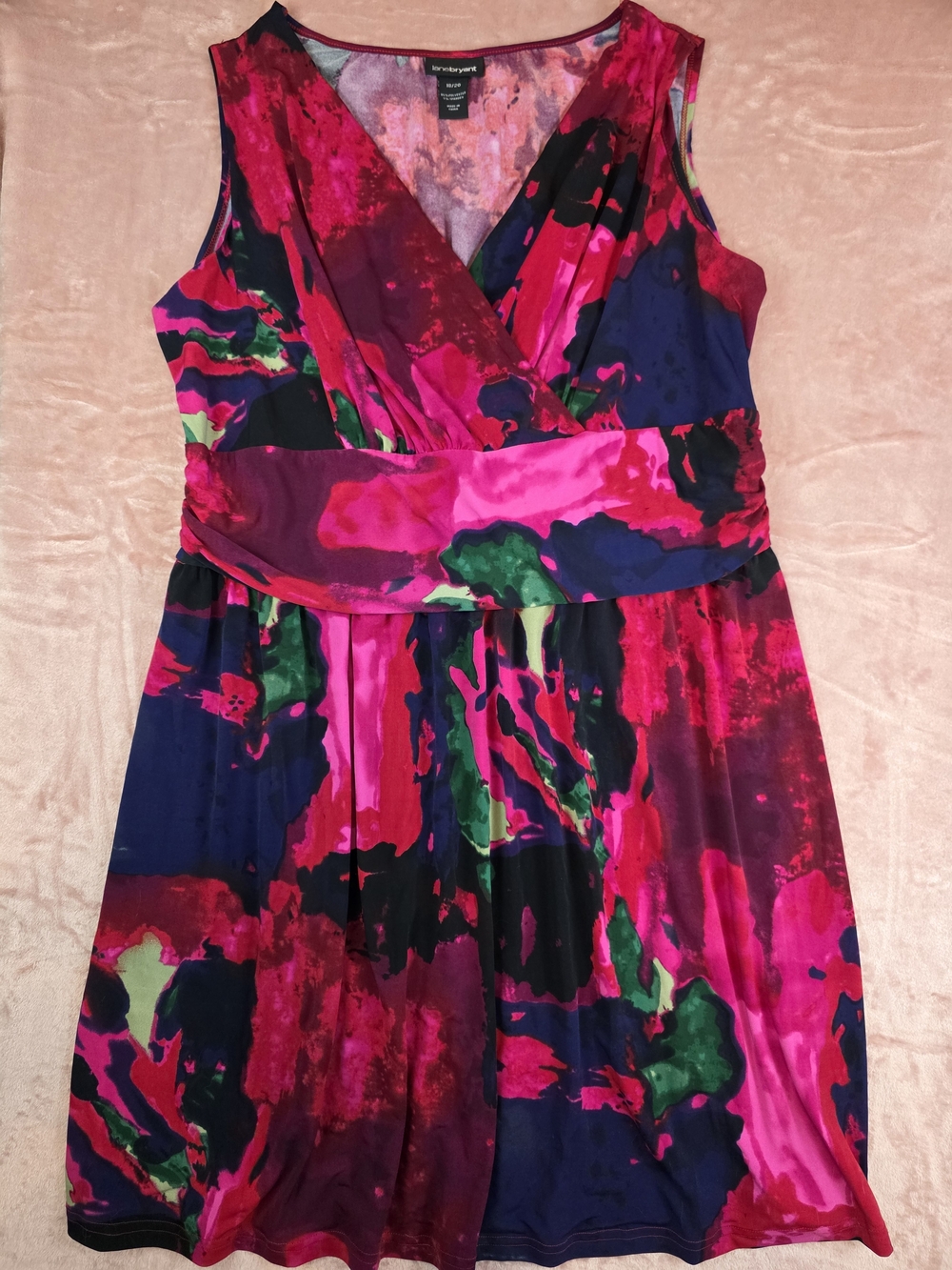 Lane Bryant Vibrant Pink & Navy Floral Surplice Dress
